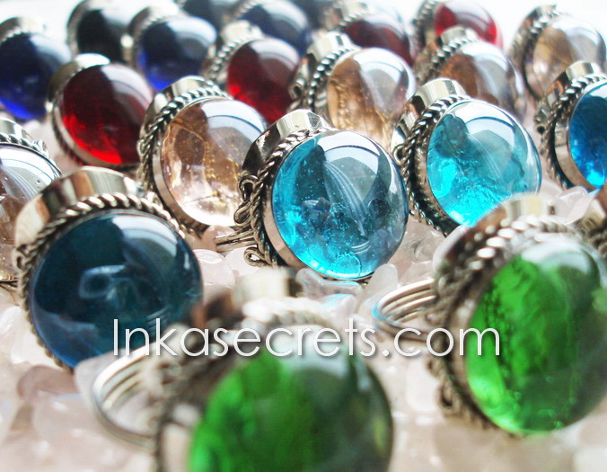 Lot 100 Alpaca Silver Rings with Gem Glass Full Colours